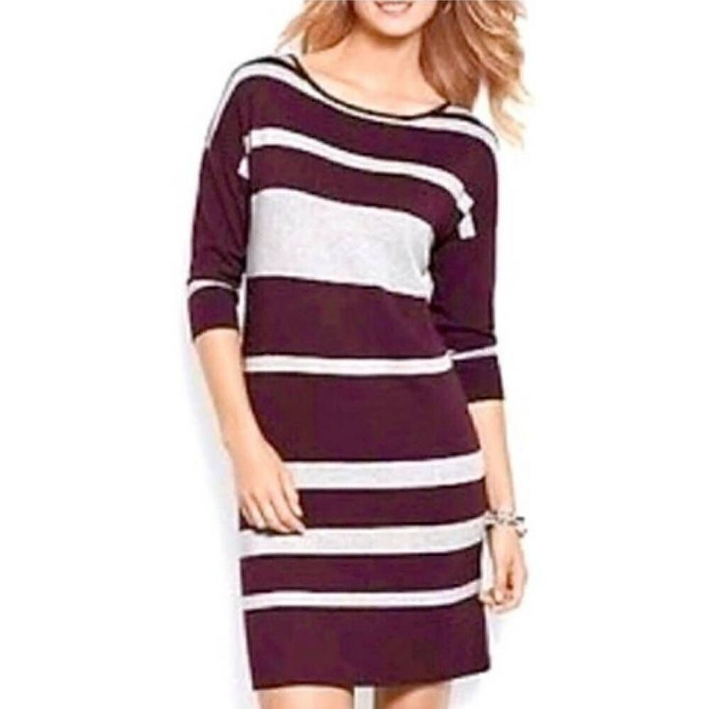 Tommy Bahama Hobart Purple Gray Heather Stripe Pencil Sweater Dress Size XS